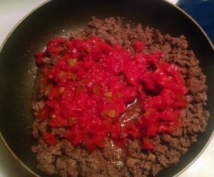 Ground beef and rotel, meat, rotel