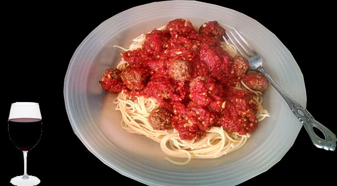 Spaghetti with red wine